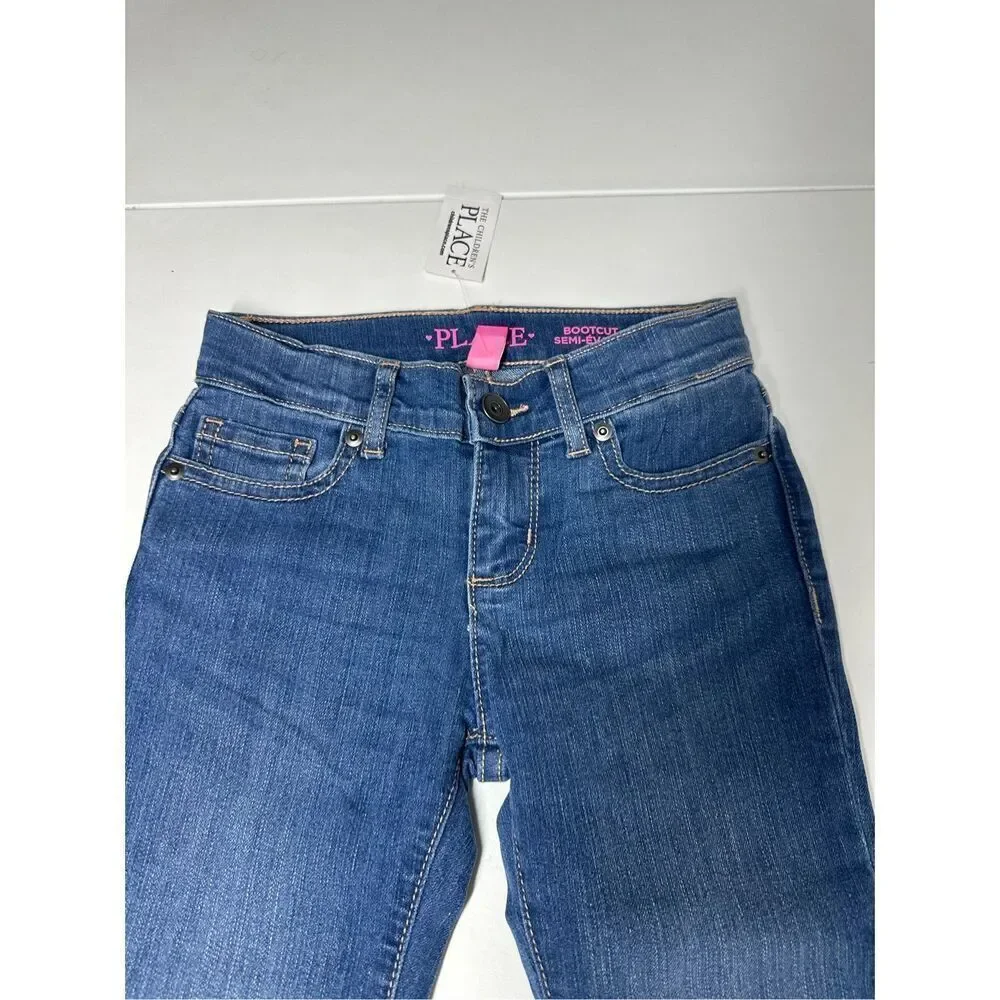 NWT THE CHILDREN'S PLACE Indigo Stone Blue Bootcut Jeans Sz 6 Adjustable Waist